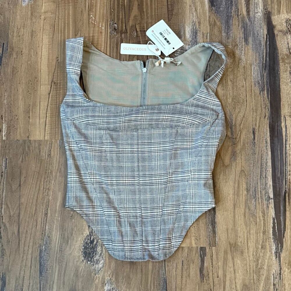 NWT Olivaceous Plaid Corset Top - Size Small